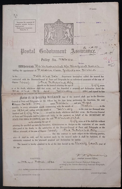 India POSTAL ENDOWMENT ASSURANCE policy
