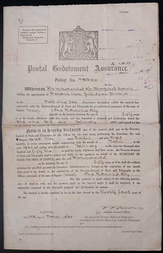 India POSTAL ENDOWMENT ASSURANCE policy