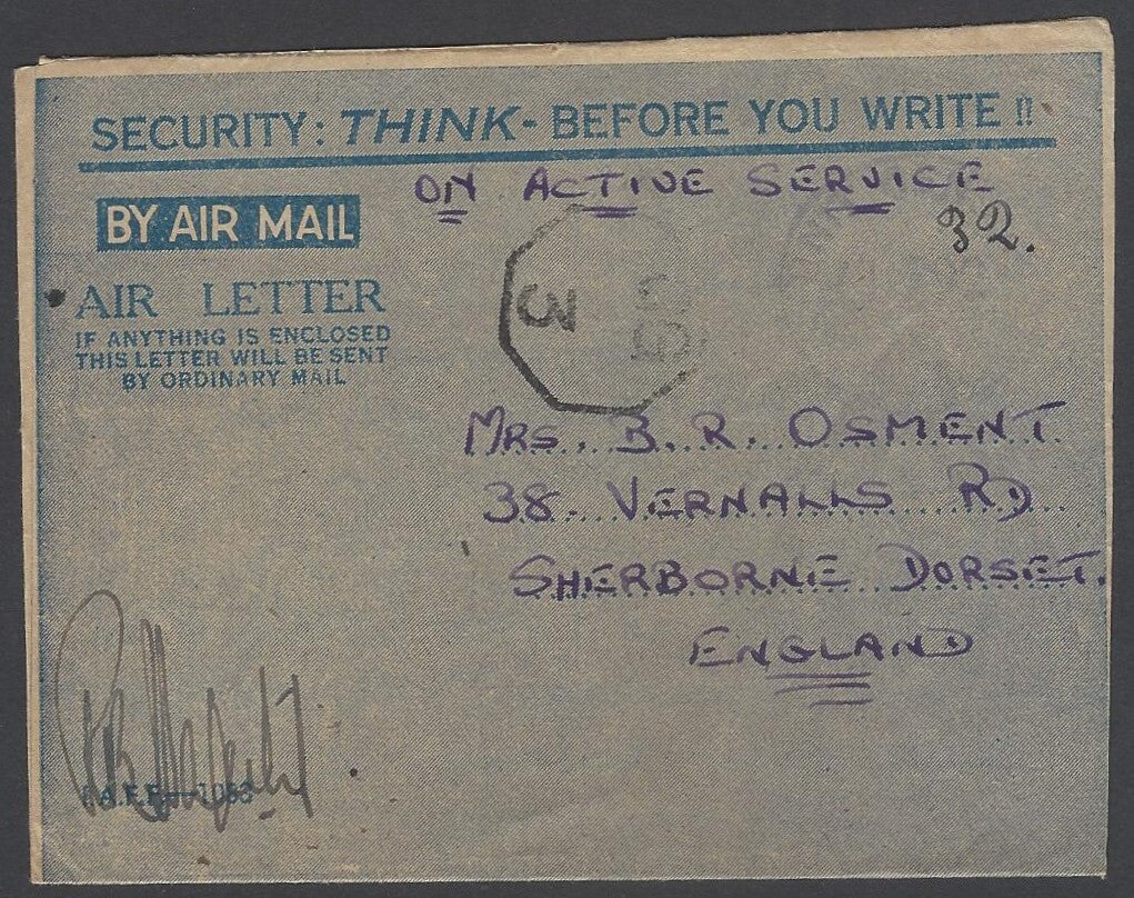 AOP India WW2 IAFF H.M. FORCES air letter with GG/3 censor to UK 1945