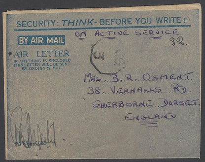 AOP India WW2 IAFF H.M. FORCES air letter with GG/3 censor to UK 1945