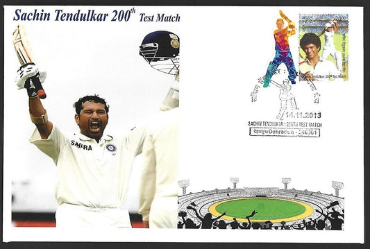 CRICKET India 2013 Sachin Tendulkar 200th Test private FDC with diecut label