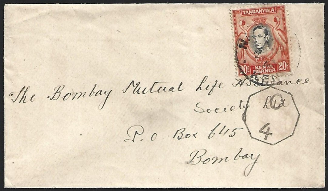 Kenya Uganda Tanganyika WW2 KGVI censored cover NAIROBI to India