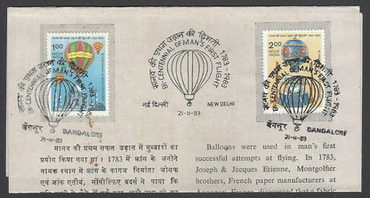 AOP India 1989 Balloon Flight set of 2 on first day on info brochure 