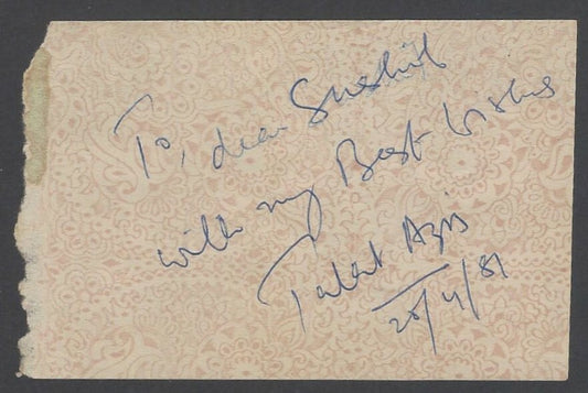AOP India TALAT AZIZ 1981 Bollywood Singer signed autograph 