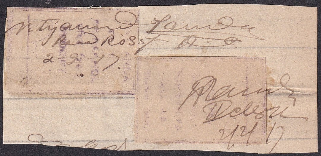 India Rairakhol State revenue Type 9 - 1a violet x 2 on piece
