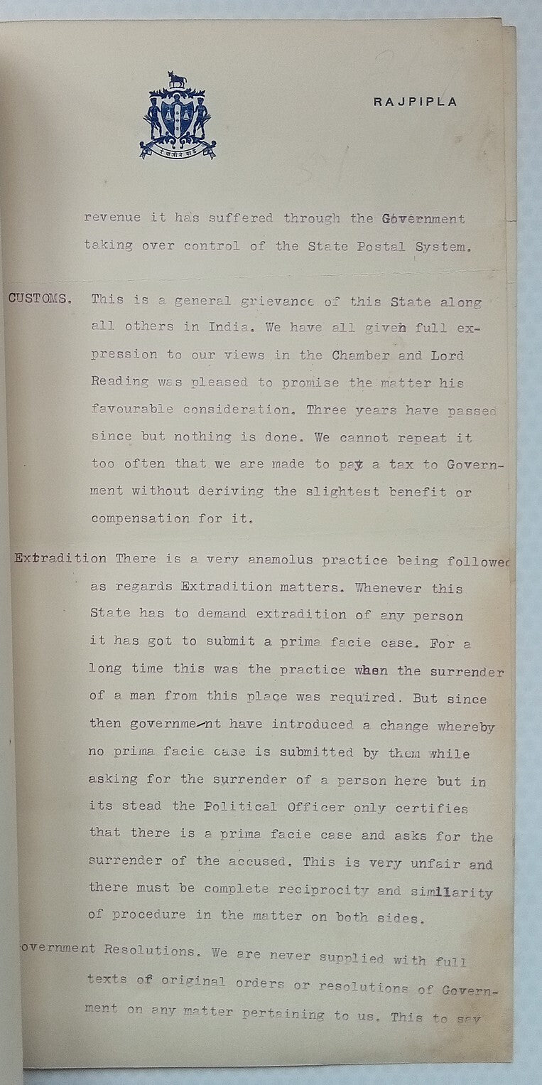 RAJPIPLA STATE crested letter (4 sheets) India