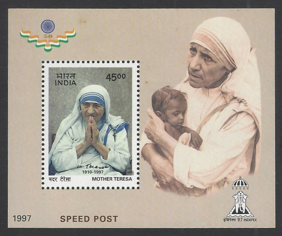 INDIA 1997 Mother Teresa Speed Post miniature sheet MNH