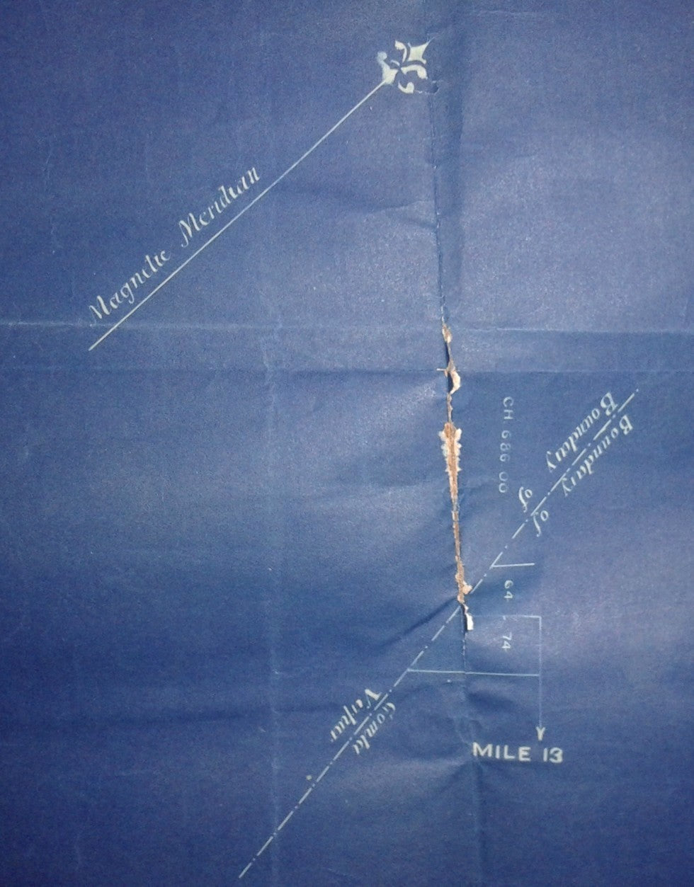 India 1899 Jetalsar Rajkot Railway signed LAND PLAN map blue print 17”x17” FAULT