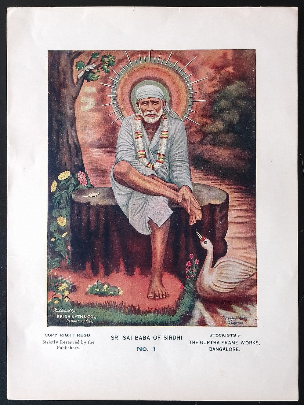AOP India vintage poster c.1940s SRI SAI BABA OF SIRDHI 7x10 inches
