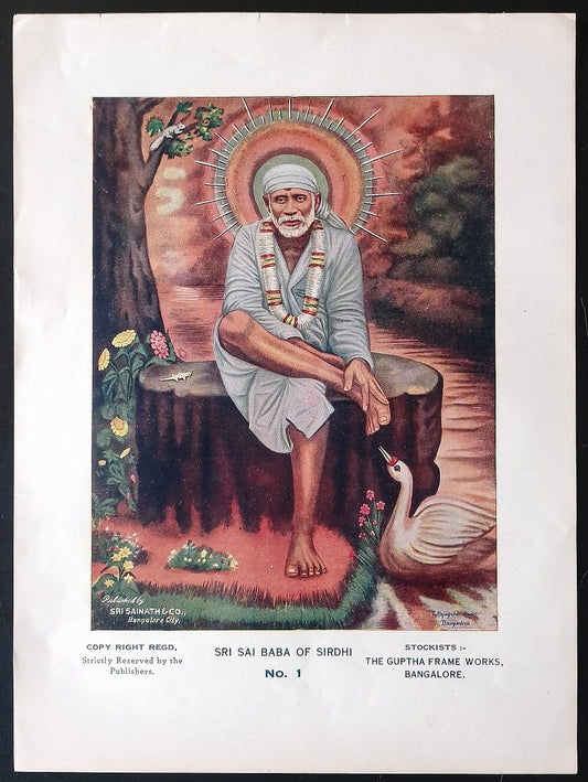AOP India vintage poster c.1940s SRI SAI BABA OF SIRDHI 7x10 inches