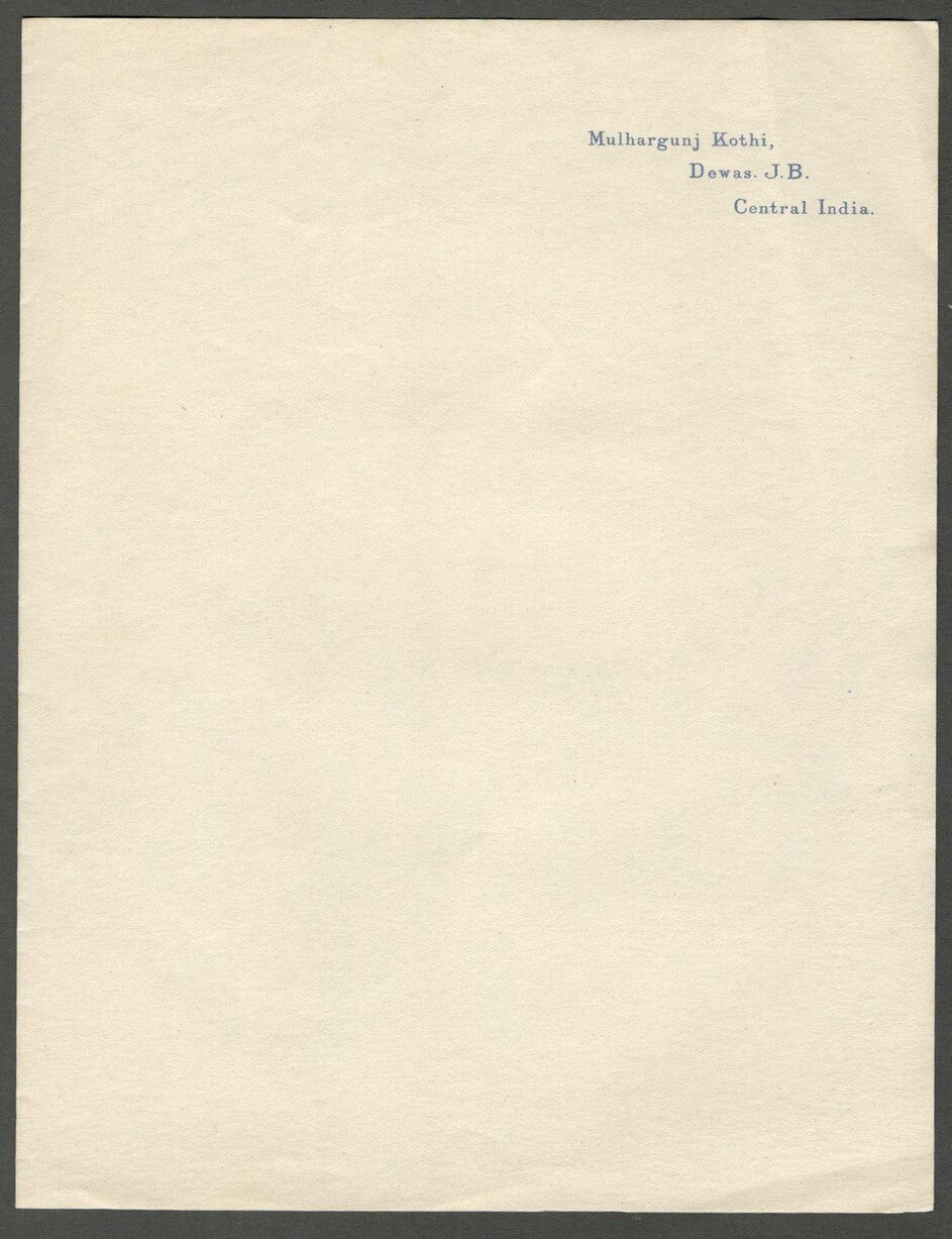 AOP India Dewas J.B. State Mulhargunj Kothi herald crested letter sheet (2)