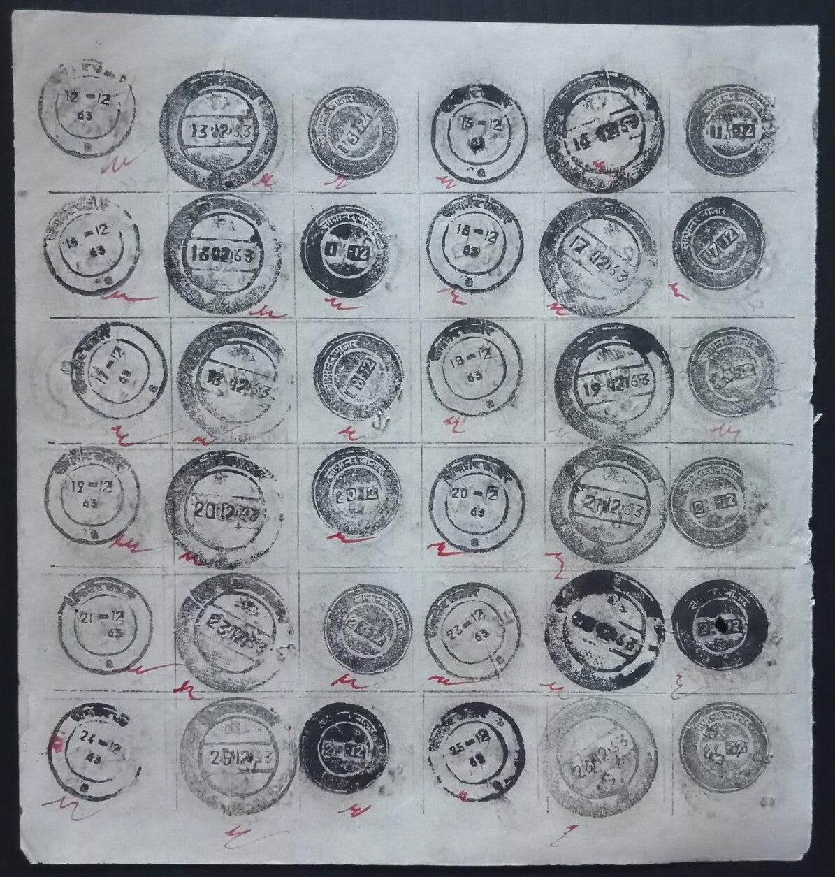 India 1955-67 Post Office daily postmark proof impression sheets (24)