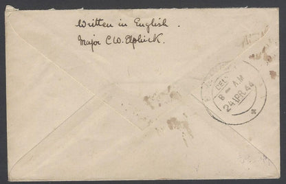 AOP India WW2 1944 On Active Service cover FPO 390 & 2 censors
