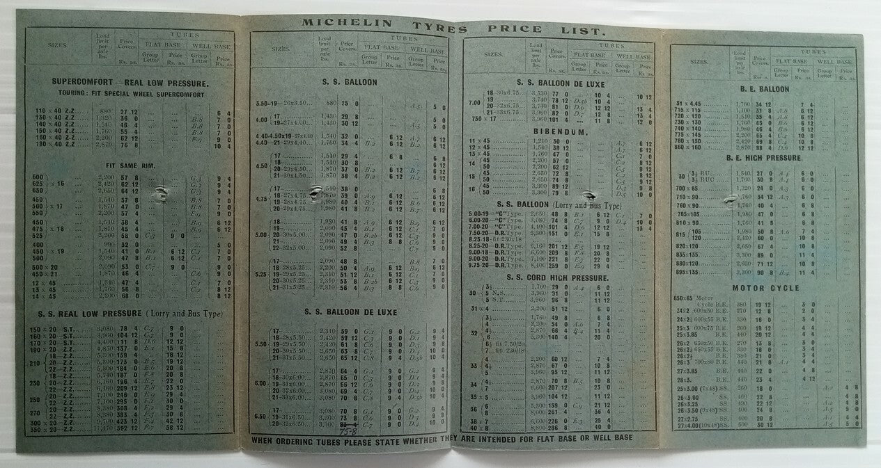 AOP india Nov 1934 MICHELIN India Tyres Price List 