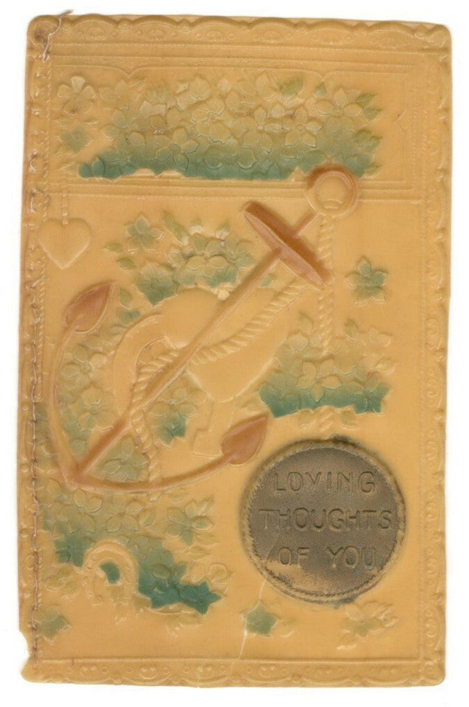 India vintage CELLULOID greeting card LOVING THOUGHTS OF YOU