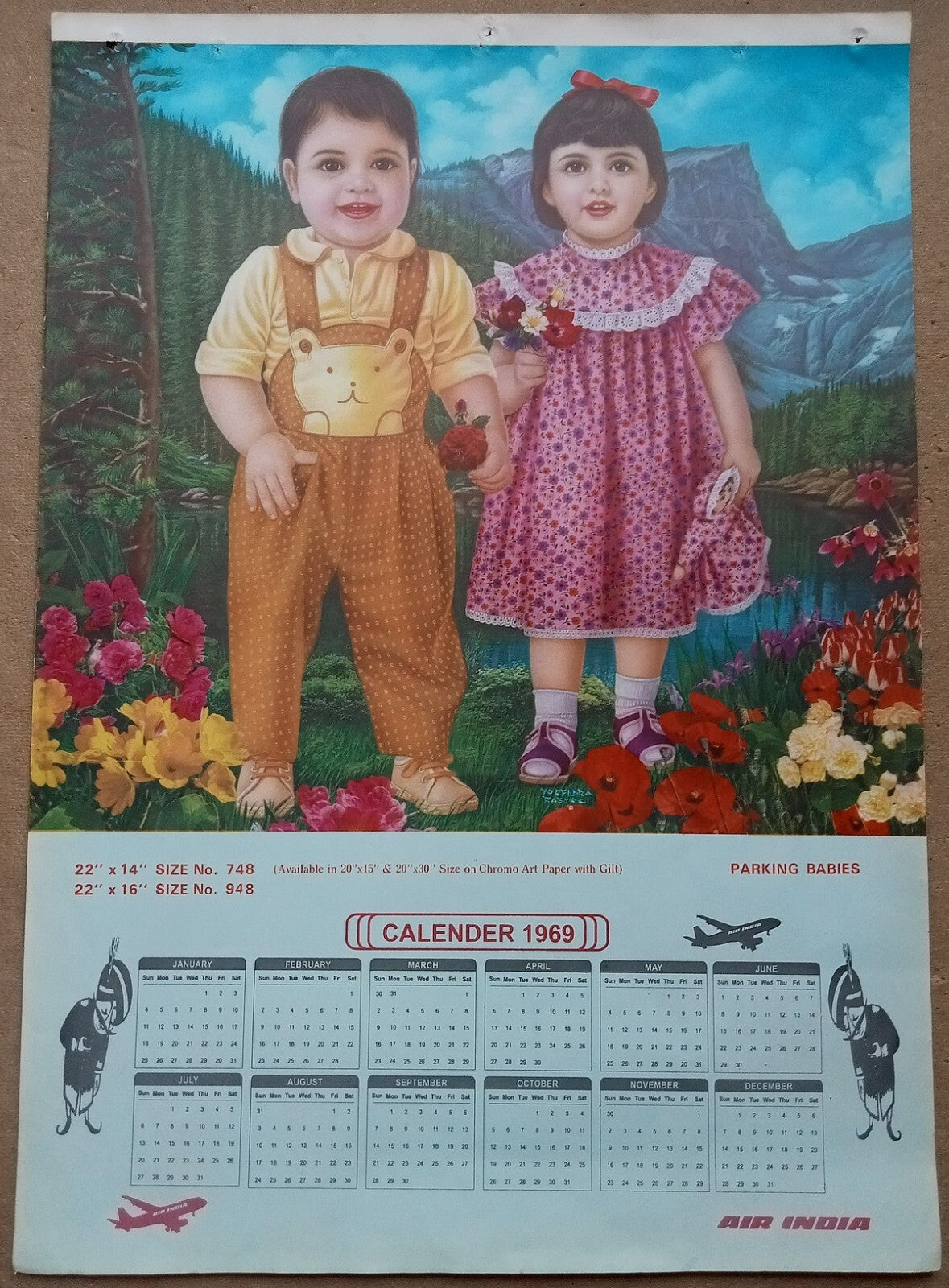 AIR INDIA 1969 poster calender 948 - PARKING BABY - R