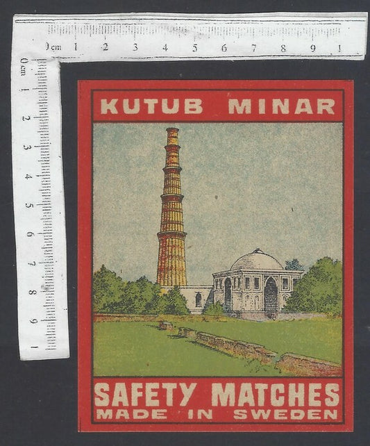 AOP India vintage packet size label Kutub Minar Made in Sweden