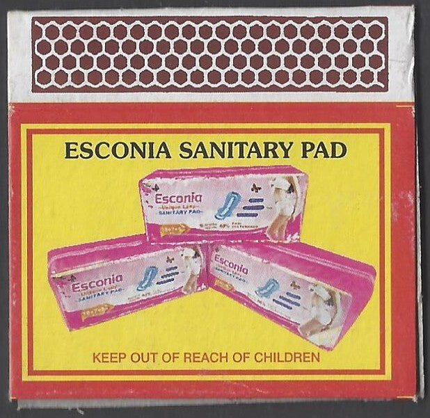 AOP India Matchbox outer with advertisement for ESCONIA SANITARY PADS