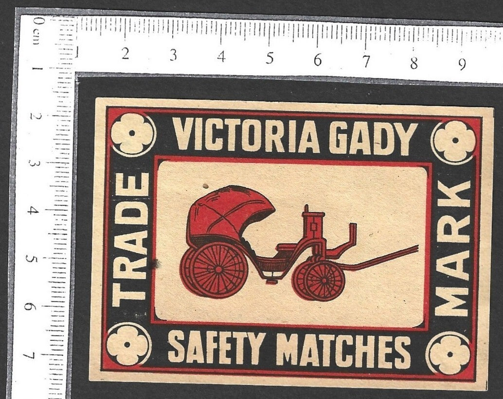 India VINTAGE large matchbox label - VICTORIA GADY