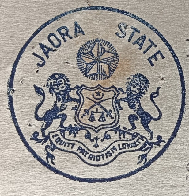 India 1946 crested letter JAORA STATE signed Chief Minister