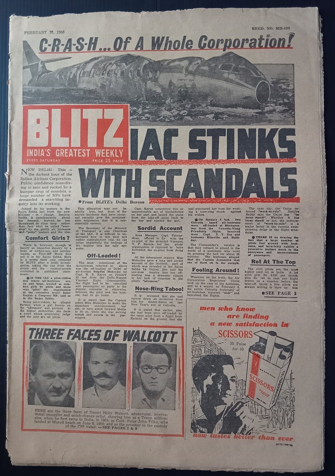 BLITZ Feb 26, 1966 issue INDIAN AIRLINES STINKS WITH SCANDALS