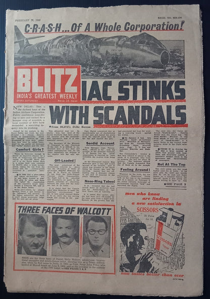 BLITZ Feb 26, 1966 issue INDIAN AIRLINES STINKS WITH SCANDALS