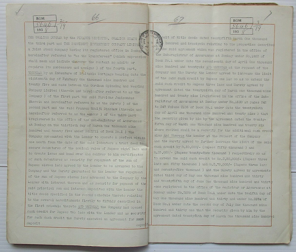 India 1938 doc signed Ambalal Sarabai freedom fighter Cowasjee Jehangir Baronet