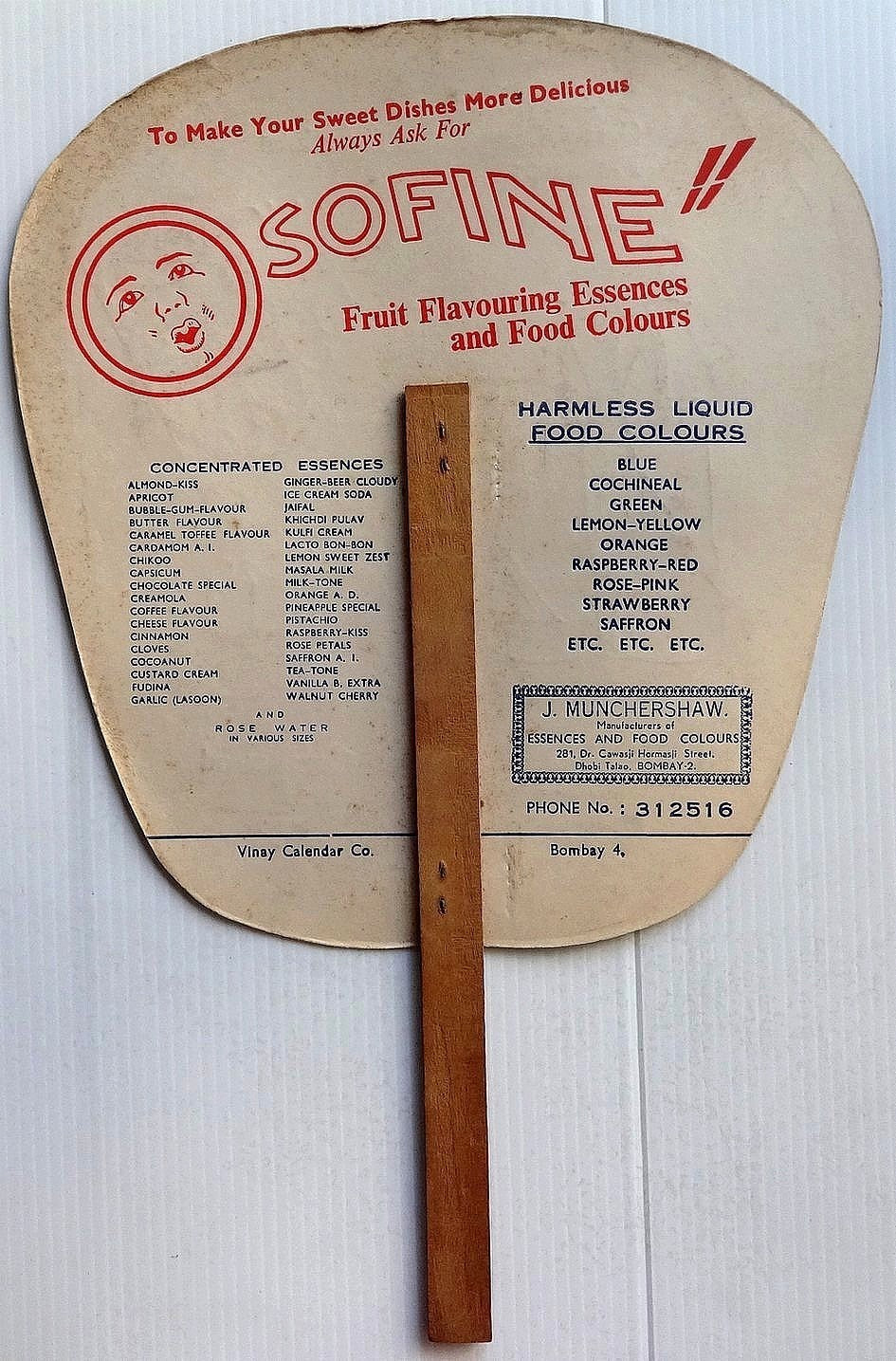 India 9” DIE CUT advertising fan O SO FINE Fruit Syrup