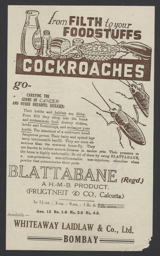 India advertisement leaflet Cockroach Killer & Cocoanut Oil