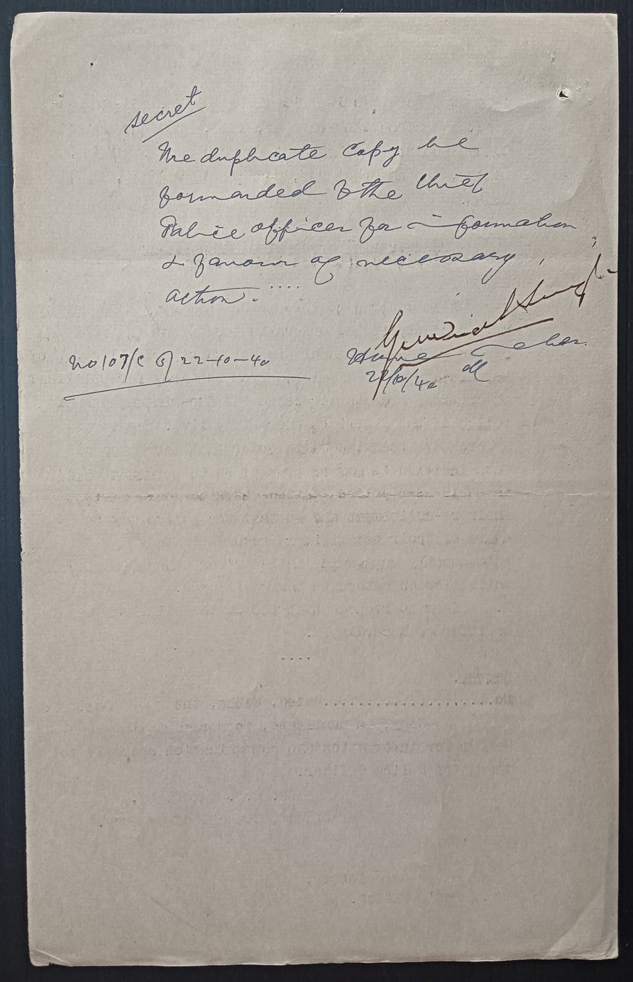 British India 1941 Enquiry into ANTI-WAR Activity by undesirable Army Porsonnel