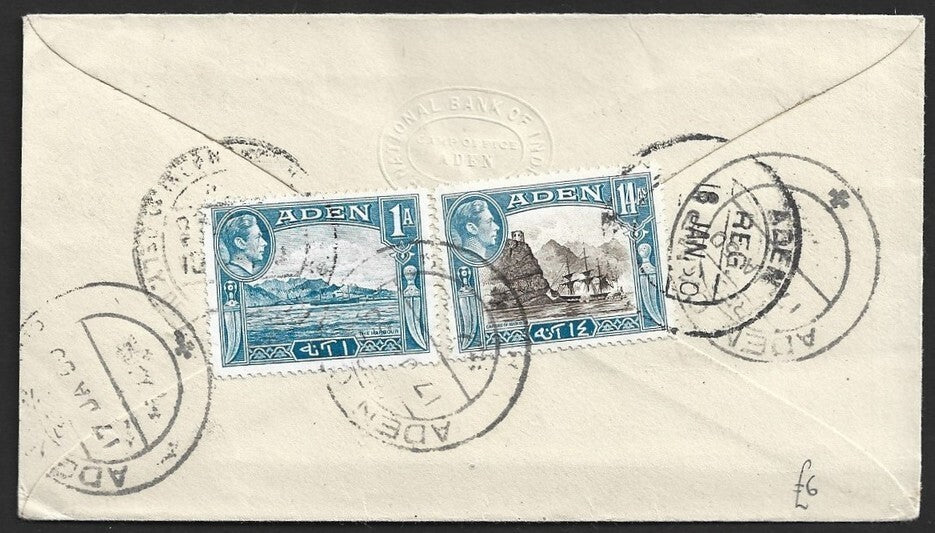 Aden KGVI King George VI 1950 registered cover to India