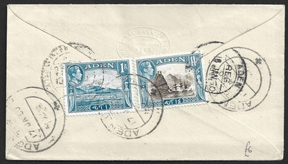 Aden KGVI King George VI 1950 registered cover to India