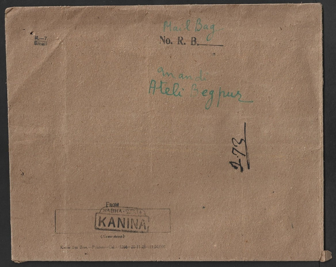 India NABHA STATE Mail Bag envelope used 1932 KANINA