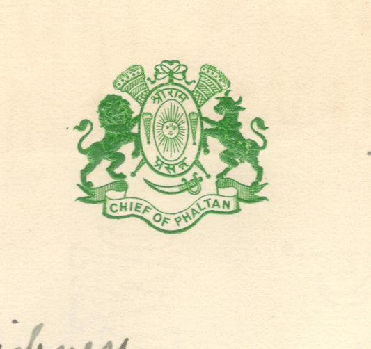 India 1935 crested letter signed The Ruler of PHALTAN Naik Maloji Rao IV