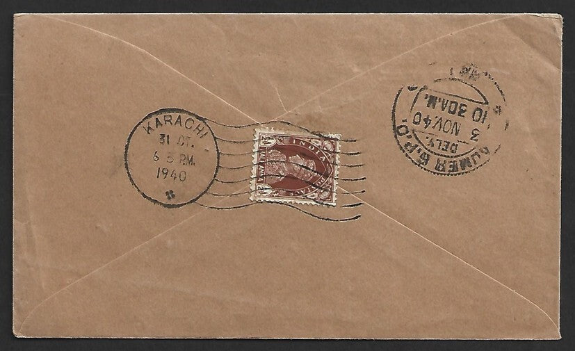 AOP India KGVI cover canc "KARACHI" comet