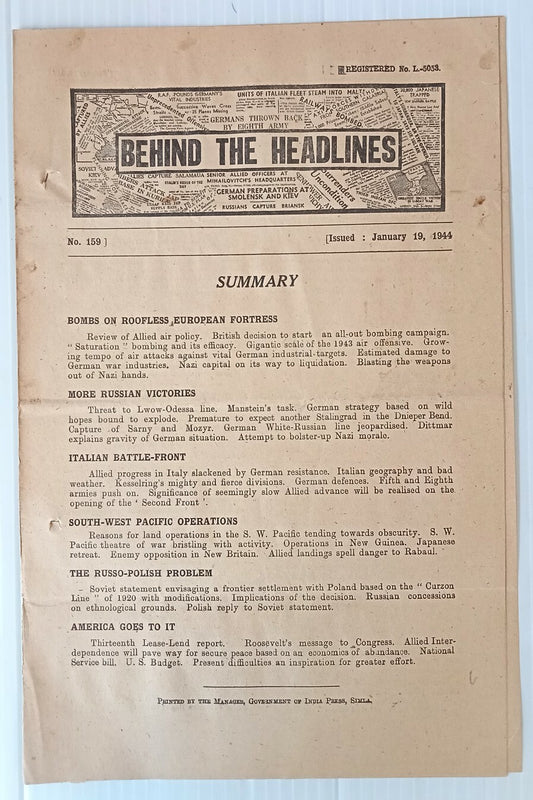 AOP India 1944 WW2 Propaganda rag BEHIND THE HEADLINES AIR WAR IN THE WEST 8pgs	