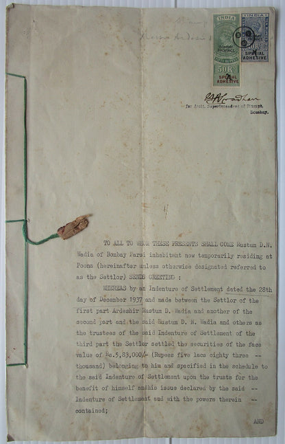 India 1951 document signed D N Wadia Geologist with KGVI 50R etc.