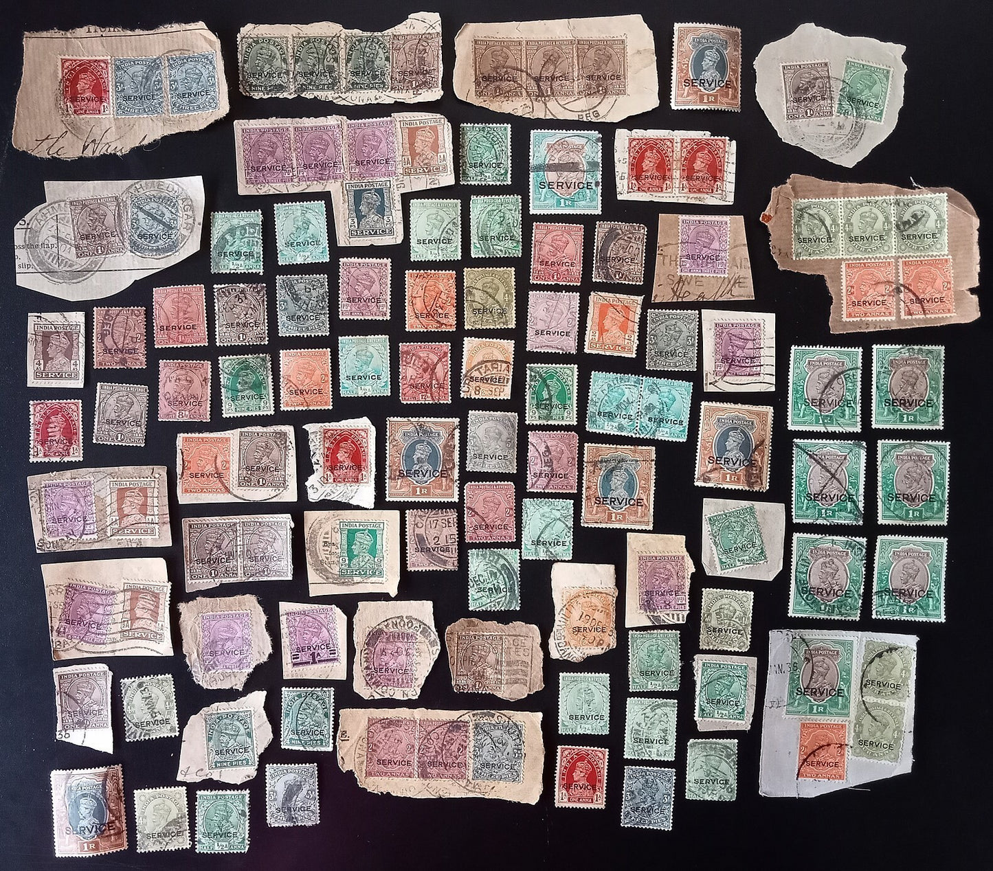 India pre 1947 Official stamps on & off paper accumulation (250+ stamps)