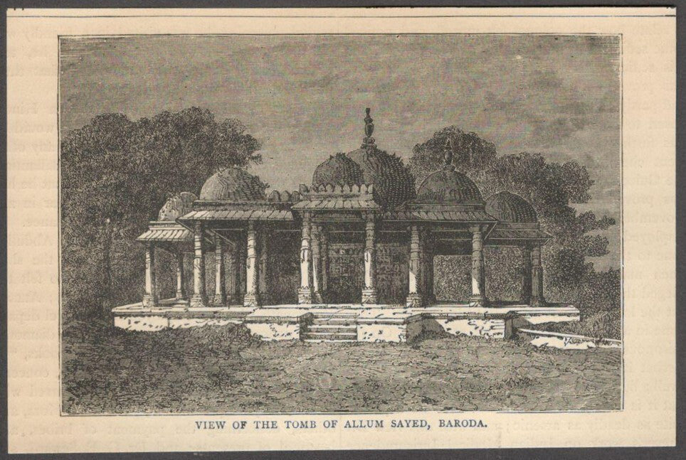 India TOMB OF ALLUM SAYED, BARODA engraved print - Rousslet 1876 5.5"x3.5"