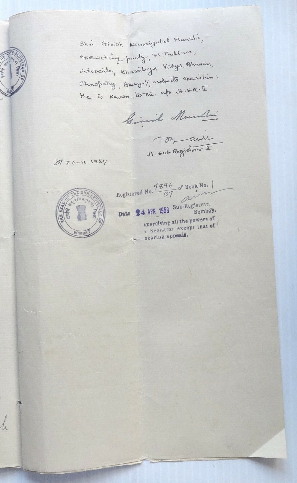 India 1957 Agreement signed Lilavati Munshi Freedom Fighter & Gandhi Associate