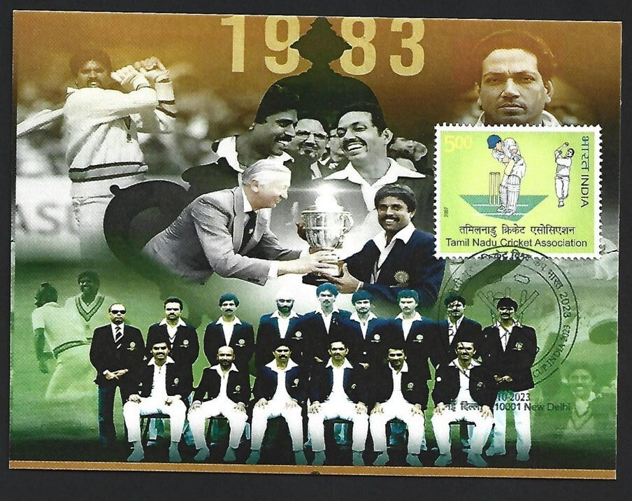 India 2023 ICC Cricket World Cup postcard KAPIL DEV