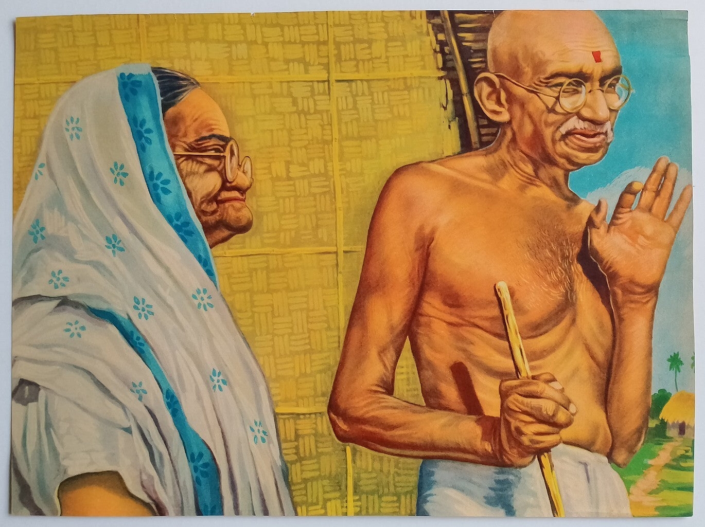AOP India vintage poster GANDHI WITH HIS WIFE 10x13 inches R