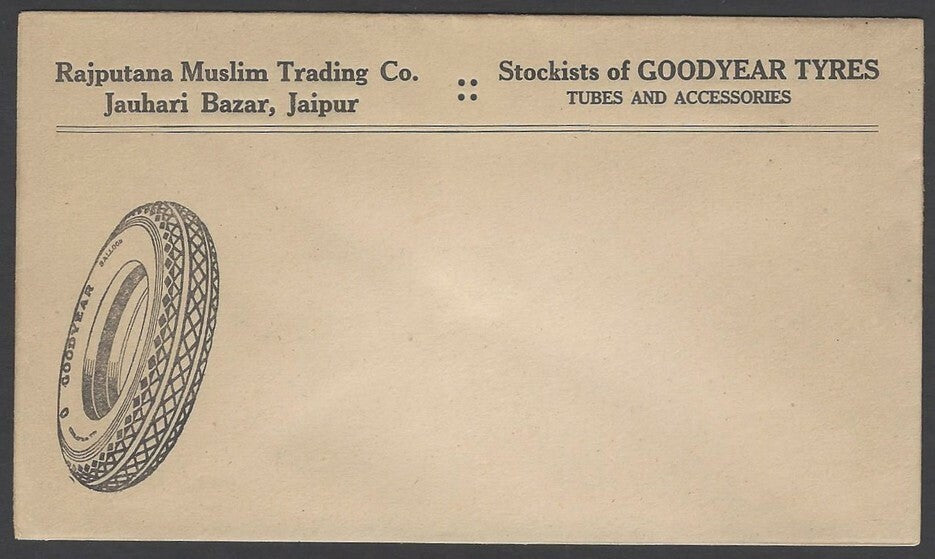 India 1930s unused advertisement envelope for Goodyear Tyres