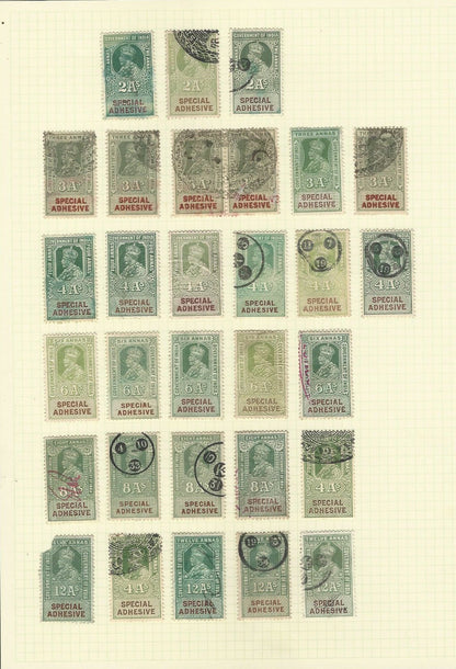 India collection of revenue stamps on sheets
