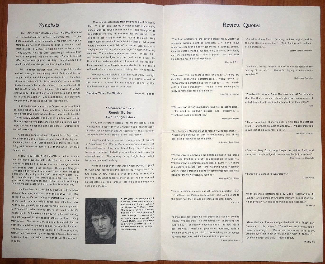 1973 Scarecrow pressbook for India 9” x 14.5” AL PACINO Gene Hackman