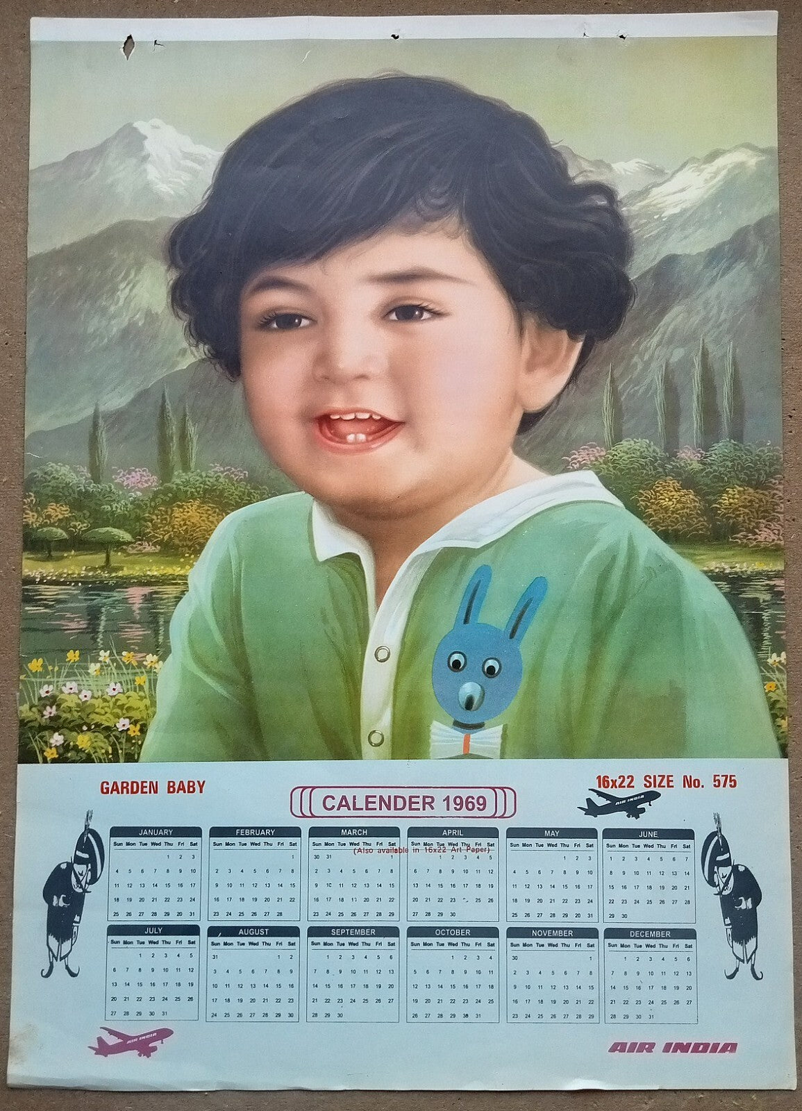 AIR INDIA 1969 poster calender 575 - GARDEN BABY - R