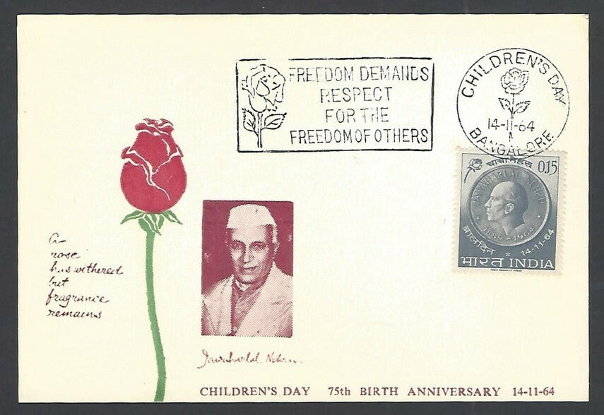 India 1964 Nehru maxi card FREEDOM DEMANDS RESPECT FOR THE FREEDOM OF OTHERS