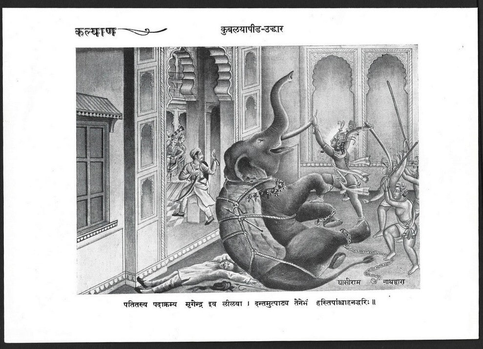 India vintage Hindu God poster ELEPHANT IN CHAINS 17x25cm