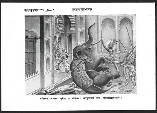 India vintage Hindu God poster ELEPHANT IN CHAINS 17x25cm