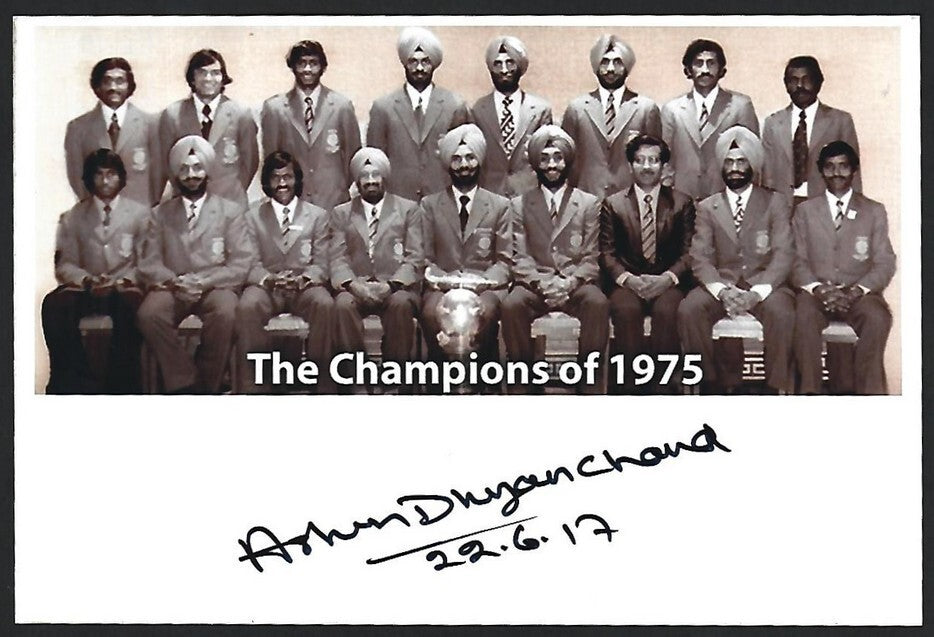 India 1975 Medal Team photo signed player ASHOK KUMAR Son of Dhyan Chand